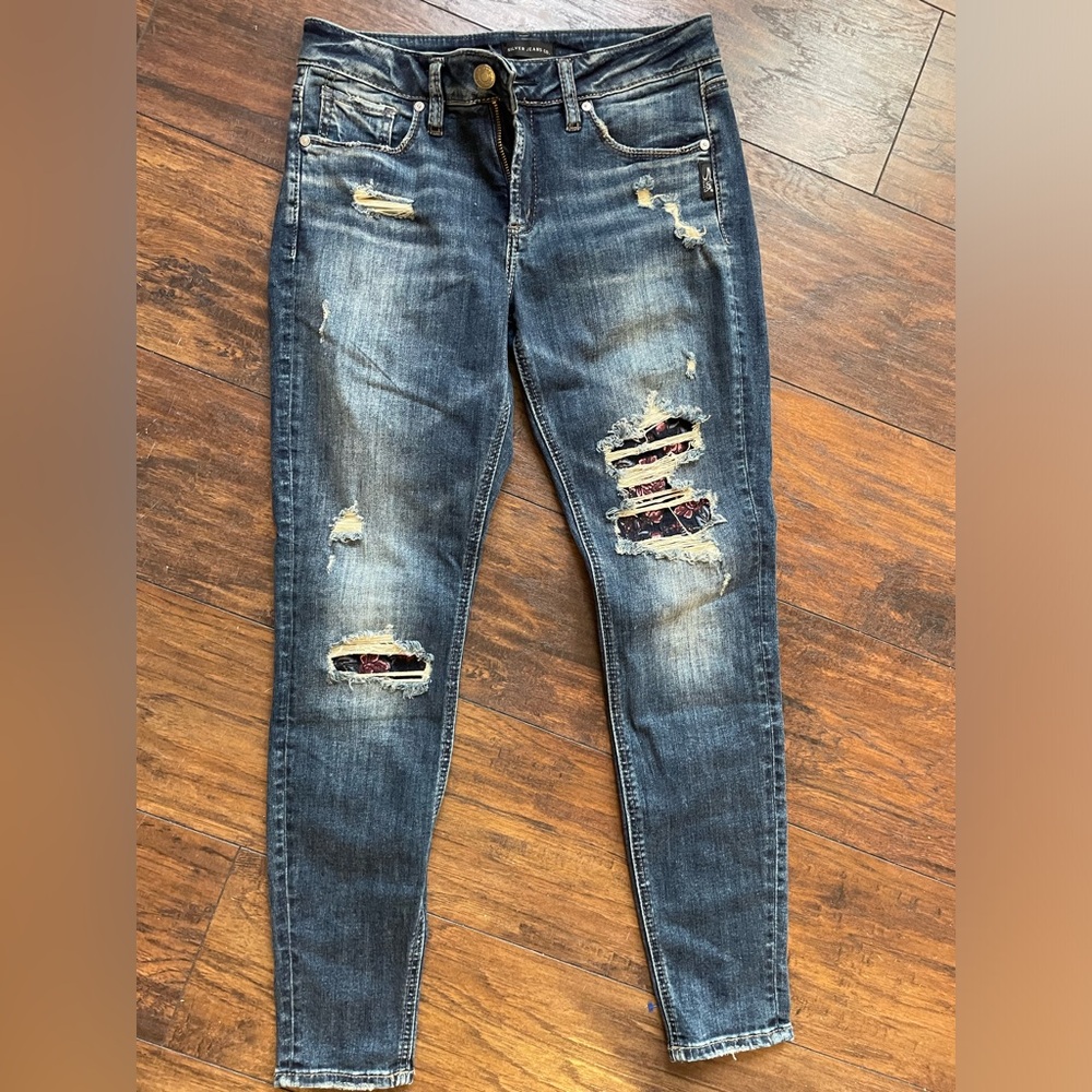 Silver Jeans Dark Blue Distressed Skinny Jeans